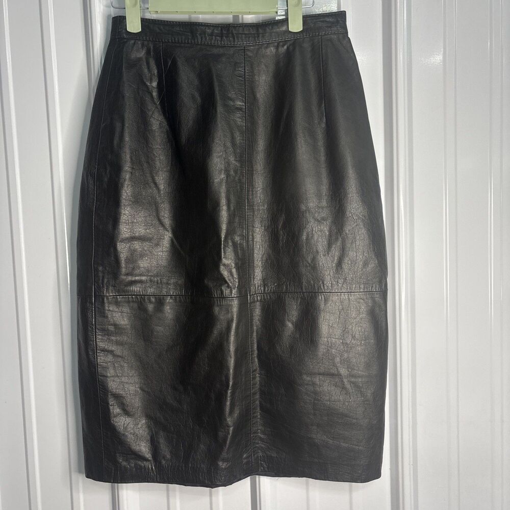 Vintage Comint Black Leather Pencil Skirt Made In Argentina- See Measurements